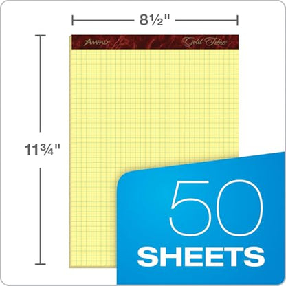 Ampad Gold Fibre Premium-Weight Graph Pad, 8-1/2" x 11-3/4", Graph Rule (4 x 4 Quad Grid), Canary, 50 Sheets Per Pad, 10 Pads (22-143)