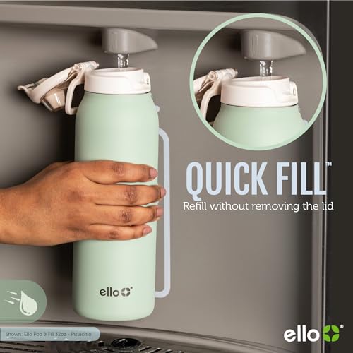 Ello Pop & Fill Insulated Stainless Steel Water Bottle with Quick Fill Lid, Leakproof Locking, Sip or Chug Spout, BPA-Free, Double Wall Vacuum Insulated for Sports, Travel & School- 22oz / 32oz / 40oz - color: Pistachio, style: 40oz