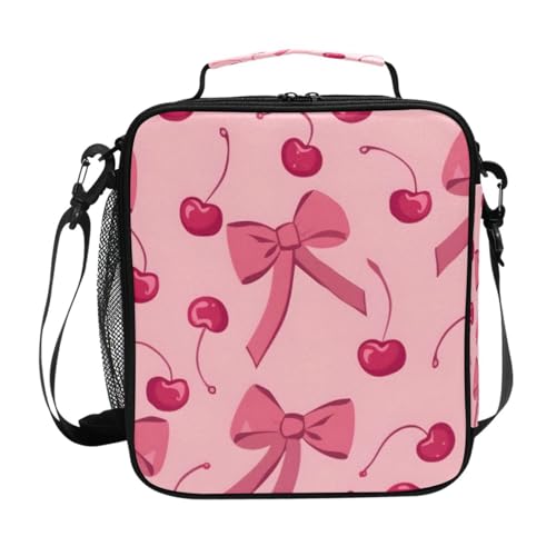 ALAZA Bow Cherry Pink Lunch Box Insulated Lunch Bag Girls Lunch Cooler Bag Tote Freezable Shoulder Strap Lunchbox Thermal Meal Tote Kit for Girls School Picnic - color: Multi1
