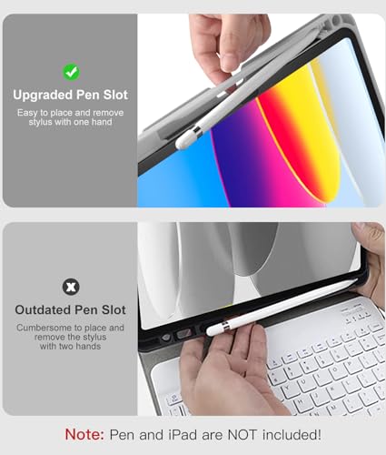 Hamile for iPad 11th 10th Generation Case with Keyboard - 7 Colors Backlit Wireless Detachable Folio Keyboard Cover with Pencil Holder for iPad A16 11-inch 2025 10th Gen 10.9 Inch 2022 (Light Gray) - color: Light Gray