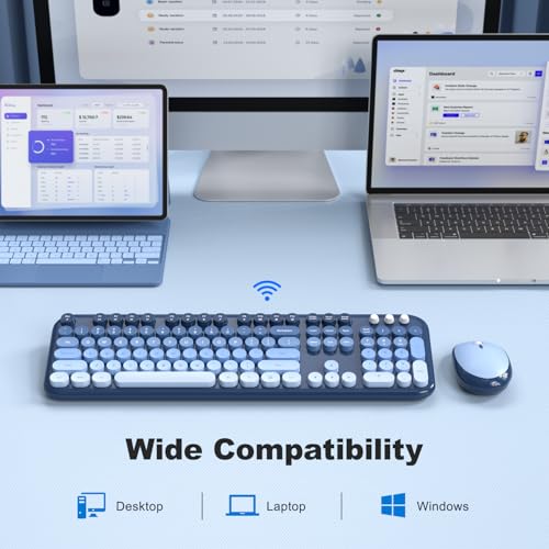 MOFII Wireless Keyboard and Mouse Combo, Full Size 2.4G Retro Round Computer Keyboard and Mouse Set, Plug and Play, for Windows, Computer, Desktop, PC, Notebook - (Sea Blue Gradient) - color: Lovely Sea Blue Gradient