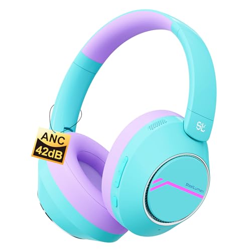 Steellumen Nova1Pro Active Noise Cancelling Headphones for Kids, 3-Level Safe Volume 75/85/94dB, ANC Safe Wireless Listen, Fast Charging, Bluetooth 5.4 with Mic, boy Girl for School, Travel & Airplane - color: Green