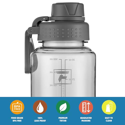 Fanhaw 32 oz Clear BPA-Free Tritan Water Bottle with Fast-Flow Spout Lid, BPA-Free & Leak-Proof Wide-Mouth Reusable Bottle for Gym, School & Office, Back to School Essentials (Gray) - color: Gray, style: 32 Ounces