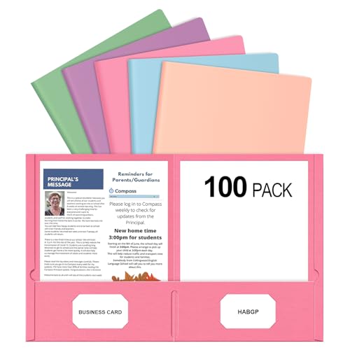 HABGP Two Pocket Folders, 100 Pack 2 Pocket Folders Fit Letter Size Paper, Pastel Paper File Folders with Pockets for School Office Home Business, Assorted 5 Colors - size: 100 Pack Paper