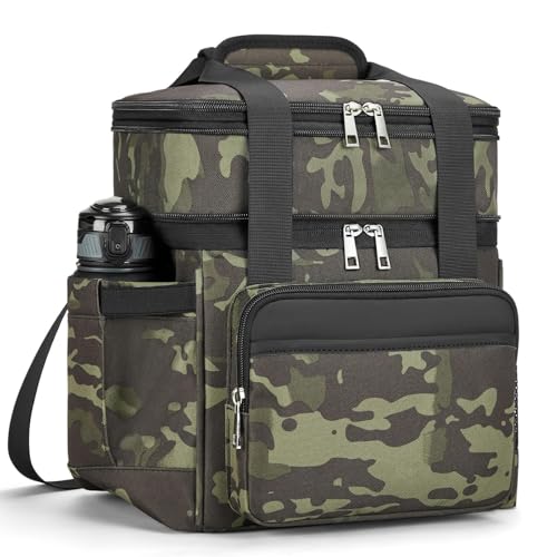 holuxer Insulated Lunch Bag & Lunch Box for Men - Double Deck Reusable Lunch Bag for Women Tote Cooler Bag Leakproof Soft Expandable - Large Lunchbox for Work/Adult/Picnic/Outdoor (Camo，15L) - color: Camo black, size: 15L
