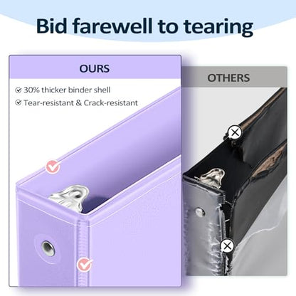 BinderX Extra Durable 3 Ring Binder, Round Rings 1 Inch Binder, Fits 175 Sheets of 8.5x11 Paper, Customizable View Cover with Inside Pockets, Cute 1" Binders, 1 Inch Binders 3 Ring, Lavender Purple - color: Lavender Purple, size: 1 inch