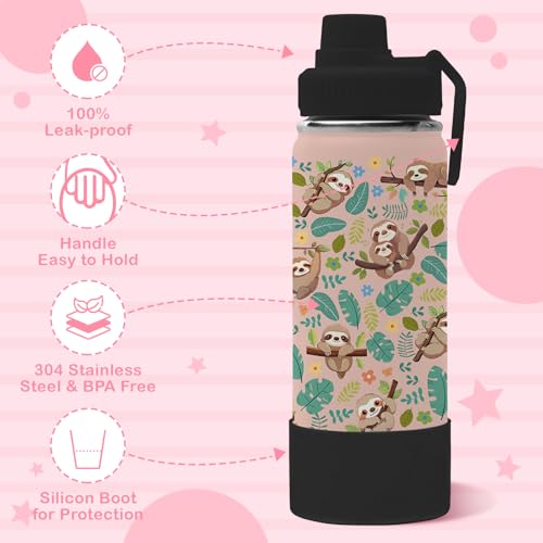 Sloth Gifts, 18oz Sloths Water Bottle with 2 Lids (Spout and Straw Lid), Kids Insulated Stainless Steel Sloth Lovers Tumbler Cup, Birthday Gifts for Women Teen Girl - color: Sloth