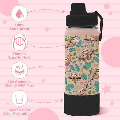 Sloth Gifts, 18oz Sloths Water Bottle with 2 Lids (Spout and Straw Lid), Kids Insulated Stainless Steel Sloth Lovers Tumbler Cup, Birthday Gifts for Women Teen Girl - color: Sloth
