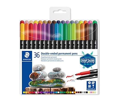 Staedtler Double-Ended Permanent Pens, Ideal for marking and drawing on almost anything, 36 Assorted Colors, 3187 TB36 - size: 1 Count (Pack of 36)