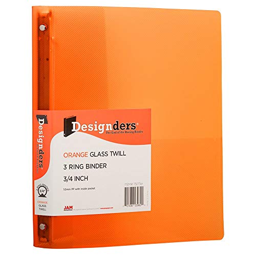 JAM PAPER Plastic 0.75 inch Binder - Orange 3 Ring Binder - Sold Individually - color: Orange, size: 0.75 inch