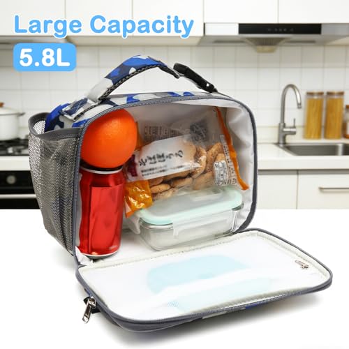 FlowFly Kids Lunch box Insulated Soft Bag Mini Cooler Back to School Thermal Meal Tote Kit for Girls, Boys,Blue Camo - color: Blue Camo