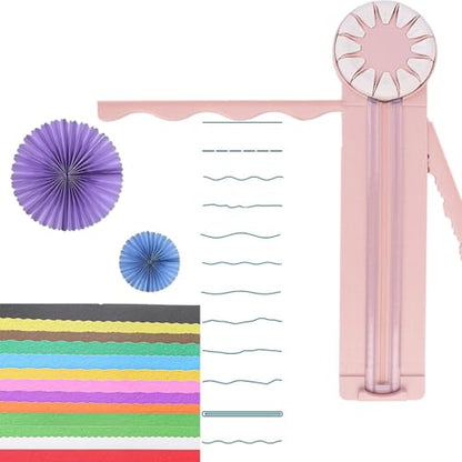 Paper Craft Edge Cutter,Wavy Paper Cutter,Multifunctional Paper Edge Cutter,12 in 1 Paper Cutter with Rotating Discwith 360°Rotating Blade Head. (Pink) | 12 in 1 Paper Cutter with Rotating Discwith 360°Rotating Blade Head. - color: Pink