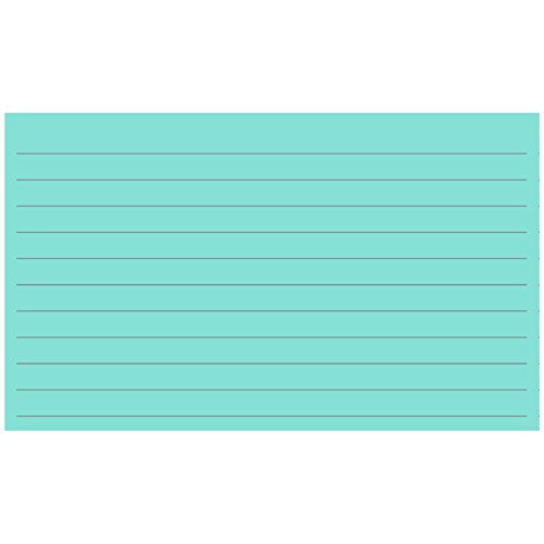Colonial Cards: 150 Color Cardstock 3" x 5" Index Cards, Aqua, Lined Landscape Format - color: aqua