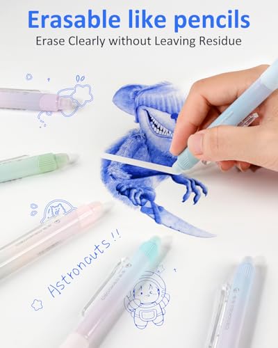 Solati Erasable Pens, 6 Pack Fine Point 0.5mm Blue Erasable Gel Pens with 360°Rotating Erasers, Make Mistakes Disappear, Comfort Grip for Drawing, Writing, Planning, and Crossword Puzzles (Blue Ink) - color: Blue Ink