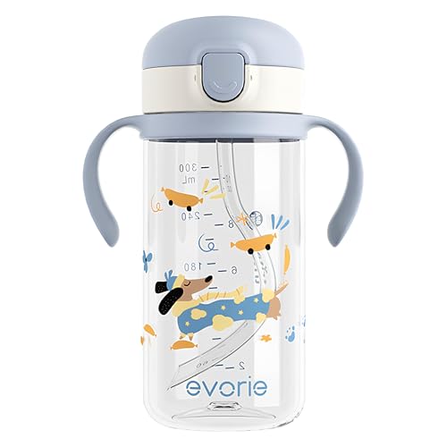 Evorie Tritan Toddler Sippy Cup with Silicone Straw, Spill-Proof Straw Water Bottle for Kids 1-2 Years Old, 10 oz, Removable Handles, Ideal for School (Dachshund) - color: Dachshund