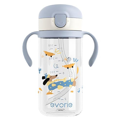 Evorie Tritan Spill Proof Straw Sippy Cups for Toddlers 1–3 Years, 10 Oz | BPA & BPS-Free, Toddler water bottle, Easy grip handles, Dishwasher safe, Durable Tritan, Easy to clean, Dachshund - color: Dachshund