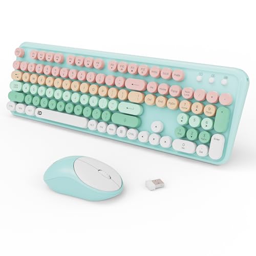 FOPETT 2.4GHz Wireless Keyboard and Mouse Set with Switch Button - Full-Size Keyboard - Compatible for Windows/Laptop/PC/Notebook/Smart TV and More - Green - color: EK8870 Green Colorful