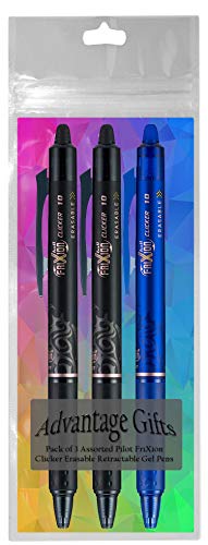 FriXion Clicker Retractable Erasable Gel Pen, Black/Blue, Bold Point, 3-pk; Bundle with Plastic Reusable Pouch - color: Black/Blue, size: 1 Count (Pack of 3)