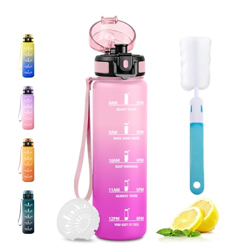 Water Bottle BPA Free, Leak Proof with Filter and Time Indicator, Ideal for Students, School, Office, Gym - color: 500ml | Light Pink + Pink, size: 16.9 Ounces