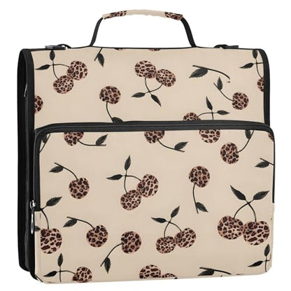 3 Ring Zipper Binder Leopard Cherry Binders Bag with Shoulder Strap 500 Sheets Paper Organizer Trapper Keeper Documents Storage File Folder for School Office - color: A430