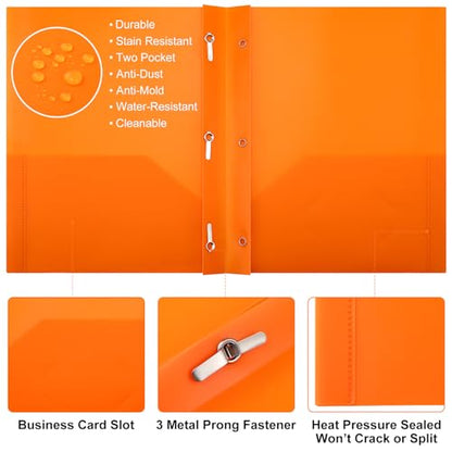 Cholemy 72 Packs Pocket Folders with Prongs Heavy Duty Plastic Folder with Business Card Slot 3 Prong Fasteners for School Office (Classic) - color: Classic
