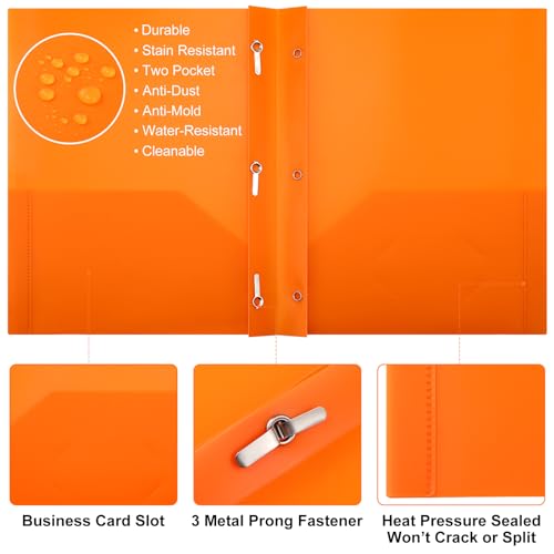 Cholemy 72 Packs Pocket Folders with Prongs Heavy Duty Plastic Folder with Business Card Slot 3 Prong Fasteners for School Office (Classic) - color: Classic