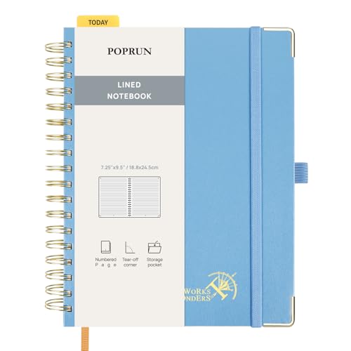 POPRUN B5 Lined Spiral Notebook 120GSM Hardcover Journal Haze Blue | 7-1/4 x 9-1/2", 220 Pages College Ruled Notebooks, Journals for Work, School, Note Taking Writing, Journaling - color: Haze Blue, size: 7.25 x 9.5 inches