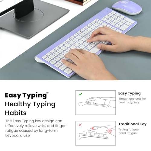 cimetech Wireless Keyboard and Mouse Combo, Compact Full Size Wireless Computer Keyboard and Mouse Set 2.4G Ultra-Thin Sleek Design for Windows, Computer, Desktop, PC, Notebook - Purple - color: Purple White