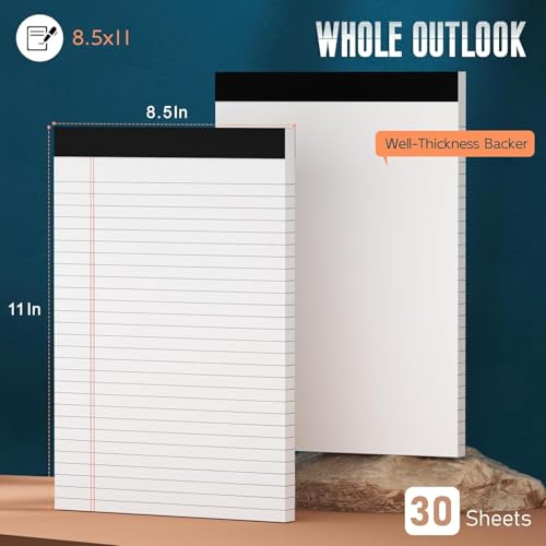 White Legal Note Pads 8.5X 11'', 24 Pack Legal Paper Note Pads, Micro Perforated Wide Ruled Lined Writing Pads 30 Sheets per Notepad Double-Side Printed Note Pad 8.5x11 for Home, Office, School - color: White- 24