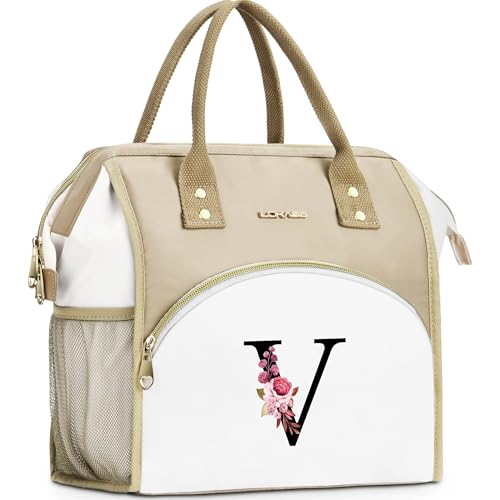 Initial Lunch Bag Women, Cooler Insulated Lunch Bag, Large Adult Leakproof Lunch Box for Picnic Work, Personalized Tote Bag, Birthday Gifts/Mother's Day Gifts, Letter V. - color: V