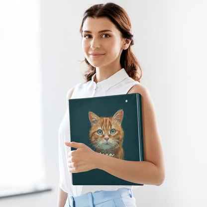 Fustylead Cute American Shorthair Cat 3 Ring Binder, D-Rings 1.5" Hardcover Folder, Fits 200 Sheets of A4 Paper, Durable Clipboard & Clean View with Inside Pockets for School Home Office - size: 12.4x10.63x2.36 Inch-1 Pack