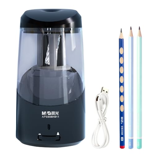 M&G Black Electric Pencil Sharpener, Portable Automatic Pencil Sharpener for Colored Pencils, Auto Stop, Super Sharp & Fast, USB Operated for 6-8mm Pencils for Kids, School, Office, Home (Black) - color: Black