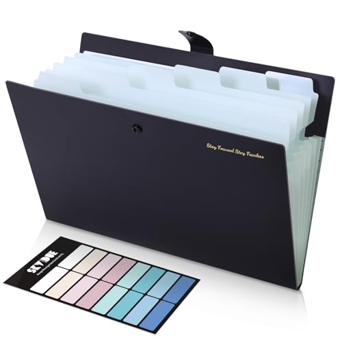 SKYDUE 7-Pocket Expanding File Folder, Professional Accordion Document Organizer with Labels, Portable Paper Receipt Holder for Office Home Business, Letter/A4 Size Black - color: Black