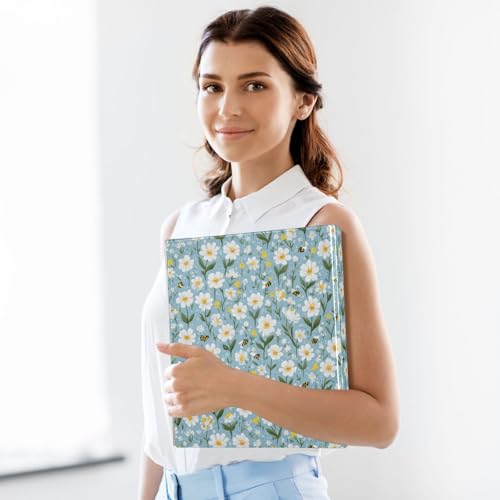 Mini Bee Daisy 3 Ring Binder 1.5 Inch Binder with Clipboard PVC Pockets Fits 8.5 x 11 Inch Paper Holds 200 Sheets for School and Office Supplies