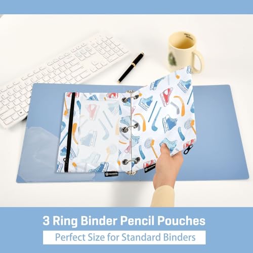 Pencil Pouch 3 Ring Sports Hockey Equipment Zipper Pencil Pouches Case Binder Cosmetic Bag 2 Pack for Office School College Supplies - color: Sports Hockey Equipment