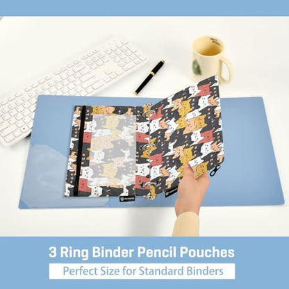 Binder Pencil Pouches, Fat Cute Cats Pattern Pencil Case with Clear Window 3 Rings Pen Case Holder Office Supplies - color: Multi-Cartoon Cute Cats