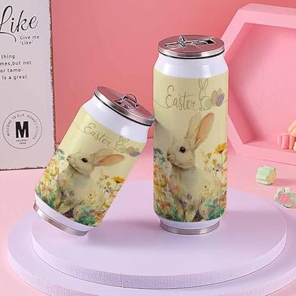 Easter Watercolor Rabbit Spring Flowers Yellow 14oz Stainless Steel Tumbler with Lid & Straw-Double Wall Vacuum Insulated Travel Mug Water Bottle Coffee Beverage Drinks Cup - size: 14 Ounces