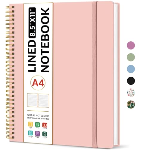 Taja Spiral Lined Notebook, 8.5"x11" Notebooks for Work, Large A4 Journal for Women & Men, College Ruled Journaling Notebook for Writing, Plastic Cover Spiral Journal, Pink - color: B-Pink, style: A - Lined（1Pack）