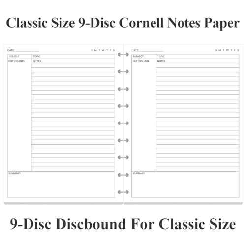 (2-Pack) Classic Size Cornell Notes Filler Paper - 9 Disc Discbound Cornell Notes Loose Leaf Paper for Happy Planners, 100 Sheets/200 Pages, 7" x 9.25" - size: 2-Pack, style: 9-Disc/Classic Size