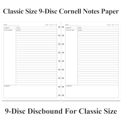 (2-Pack) Classic Size Cornell Notes Filler Paper - 9 Disc Discbound Cornell Notes Loose Leaf Paper for Happy Planners, 100 Sheets/200 Pages, 7" x 9.25" - size: 2-Pack, style: 9-Disc/Classic Size