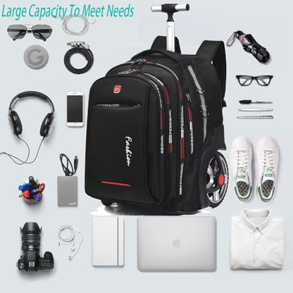 22 Inch Rolling Backpack with Wheels for Travel, 55 L Large Capacity Wheeled Backpacks, Roller Backpack with 15.6 Inch Laptop Waterproof Compartment