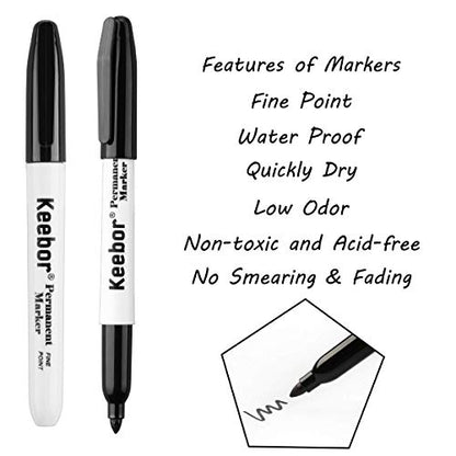 Keebor Permanent Markers Bulk, 60 Pack, Quick Drying & Fade Resistant | Fine Point Marker Set for Wood, Plastic, Paper, Metal - size: 1 Count (Pack of 60)