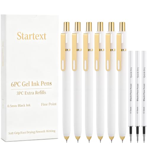 6피스 젤 펜-0.5mm 파인 포인트 블랙 잉크, 추가 리필 3개, 부드럽고 편안한 그립, 부드럽고 유창한 글씨, 남성 저널, 비즈니스 사무실 및 간호사 노트 작성을 위한 접이식 디자인 (화이트) - color: 화이트.
