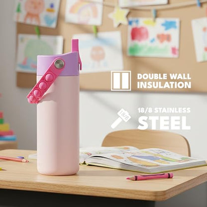 Elemental Insulated Kids Water Bottle, Stainless Steel Water Bottle with Straw Lid & Pop-It Handle, Leak-Proof Water Bottles for School, Boys or Girls, Travelling and Sports, 18oz - Pink Tie Dye - color: Pink Tie Dye