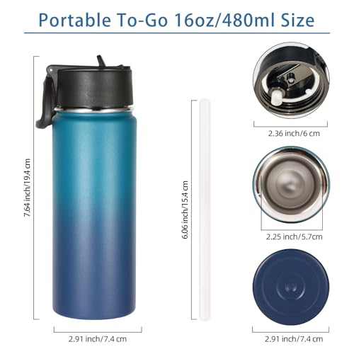 Volhoply Kids Insulated Water Bottle with Straw,16oz Stainless Steel Cold Water Bottles for School,BPA-Free Metal Wide Mouth Cups with Handle,Reusable Double Wall Vacuum Sport Flask(Dark Night,1) - color: Dark Night