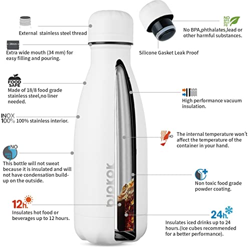 BJPKPK 12oz Insulated Stainless Steel Water Bottles Travel Sports Water Bottles Dishwasher Safe,White - color: White, size: 12 Ounces