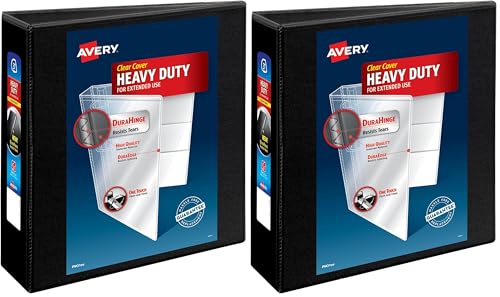Avery Heavy-Duty View 3 Ring Binder, 3 Inch One Touch Slant Rings, 3.5" Spine,Black Binder (79100)(Pack of 2) - size: One Size (Pack of 2)