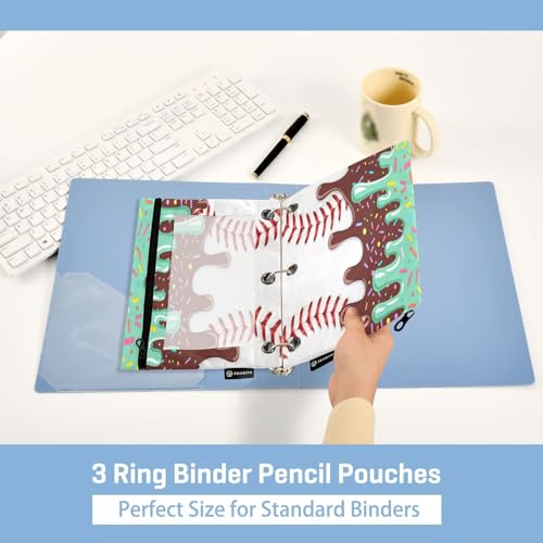 Gredecor 3 Ring Binder Pencil Pouch, Ice Cream Baseball (1) Zippered Pen Case Pouches with Clear Window, 2 Pack Stylish Office & School Supplie - color: Ice Cream Baseball (1)