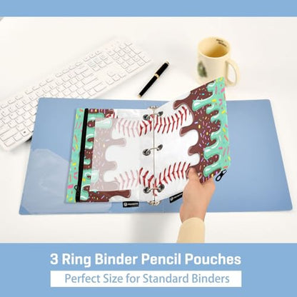 Gredecor 3 Ring Binder Pencil Pouch, Ice Cream Baseball (1) Zippered Pen Case Pouches with Clear Window, 2 Pack Stylish Office & School Supplie - color: Ice Cream Baseball (1)