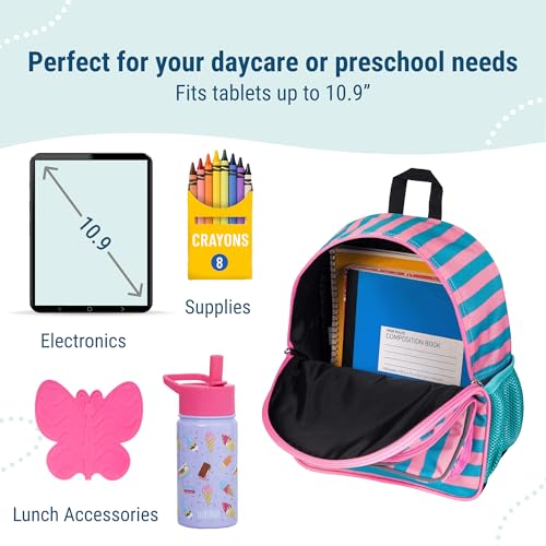 Wildkin 12 Inch Toddler Backpack for Kids, Pink Stripes | Ages 3-7, lightweight toddler backpack for daycare, preschool, and travel - color: Pink Stripes